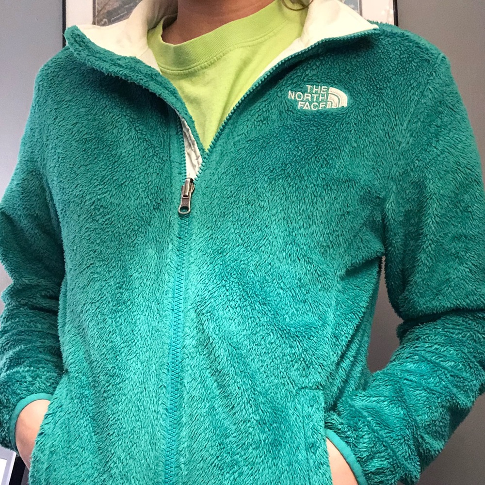 Green turquoise north face fleece zip down